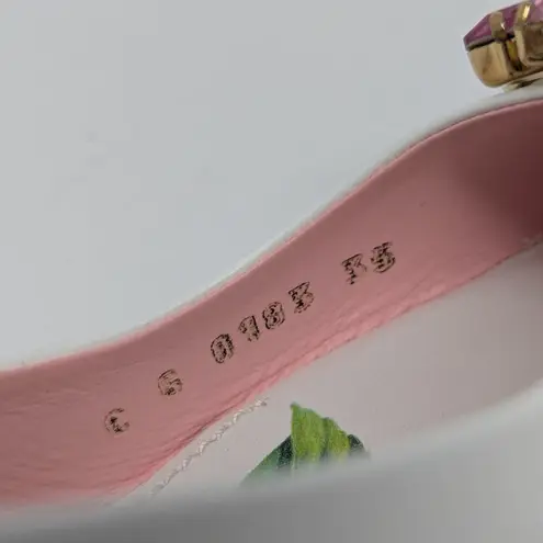 Dolce & Gabbana Jeweled Bellucci Floral Print Slingback Heels White and Pink 35