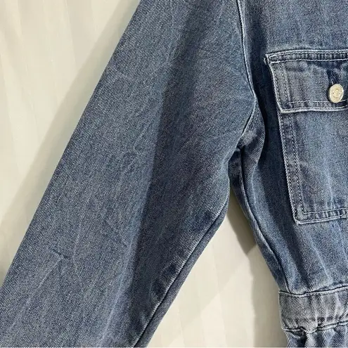 Missguided Denim Long Sleeve Shorts Belted Romper Women’s Size 4