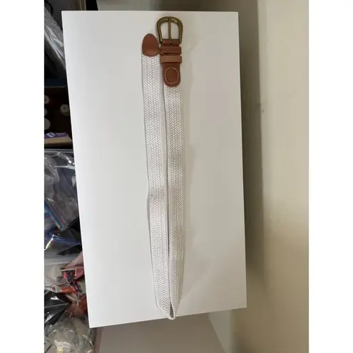 Women's White Woven Rope Belt Leather Details Size Large Bohemian Casual Classic