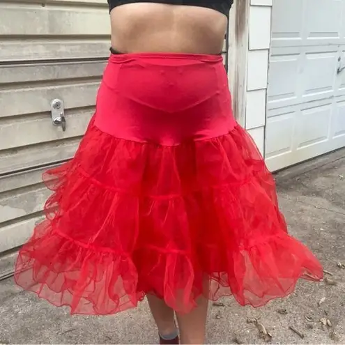 Vintage Red Tulle Mesh Petticoat Square Dance Skirt MEDIUM?