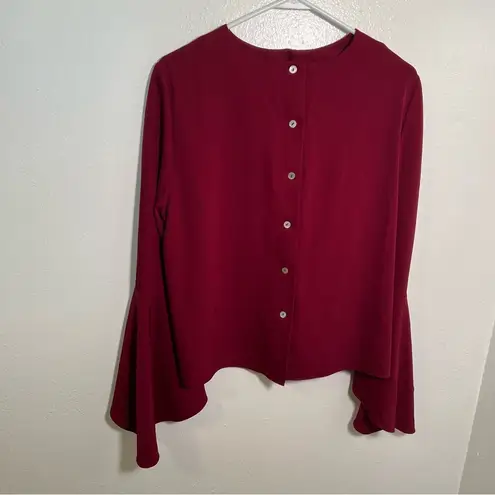 Carmen Marc Valvo Burgundy Blouse Bell Sleeve Button Back 10