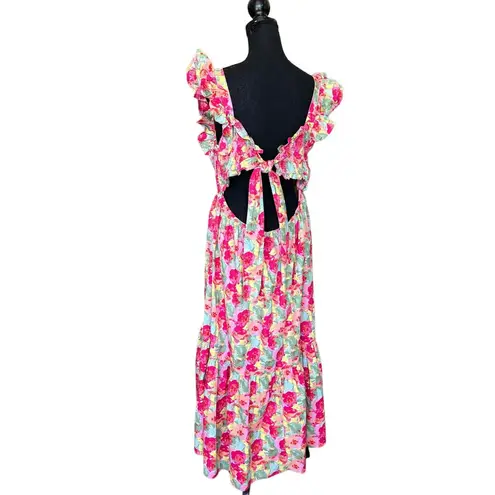 Peyton & Parker Tiered Midi Apron Dress Pink Floral XL Ruffle Cottagecore Smock