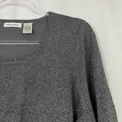 Laura Ashley | Metallic Gray Silver 3/4 Sleeve Sweater Scoop Neck Womens Large