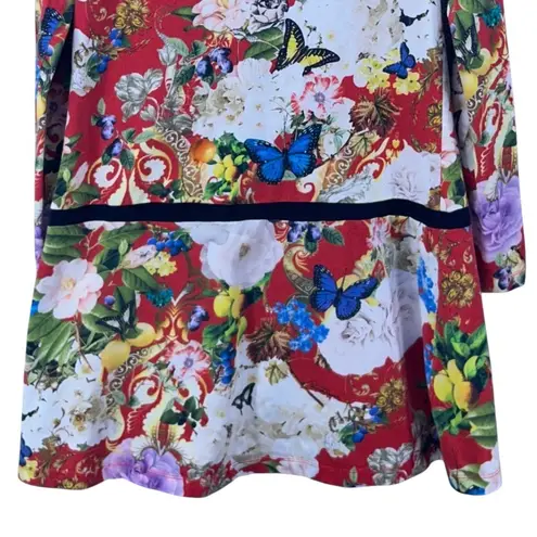 Roberto Cavalli Dress Size M Mini Y2K Boho Floral Butterfly Lemon Persimmon