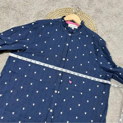 Kerri Rosenthal Women’s Mia Ruffle Button Down Shirt Tiny Heart Print in Navy XL Blue