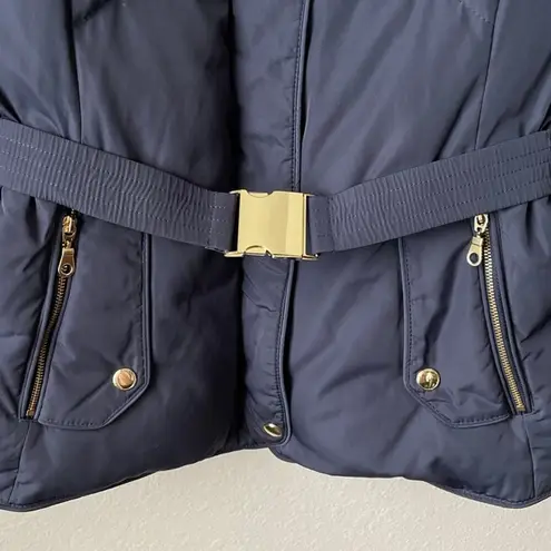 Cole Haan  Navy Down Coat Belted Hood