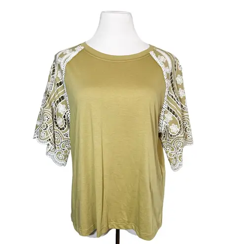 Sandro Paris Embroidered Sleeve Classic Tee T-Shirt Mustard White 3 US Large
