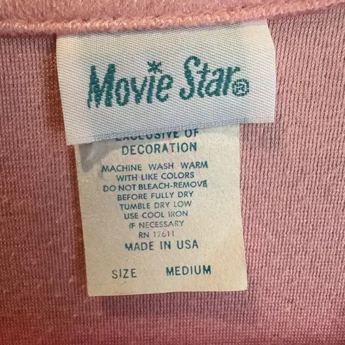 Vintage Movie Star Pink House Coat Robe Size Medium Ruffled Flower Embroidered