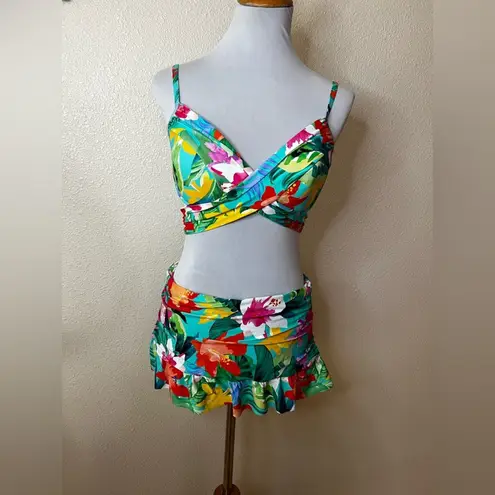 La Blanca Tropea Underwire Top & Ruffle Skirted Bikini Bottom set NEW 10