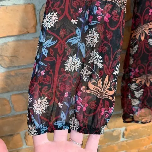 Daniel Rainn Anthropologie Floral Print Boho Sheer Long Sleeve Blouse Black - M - Image 2