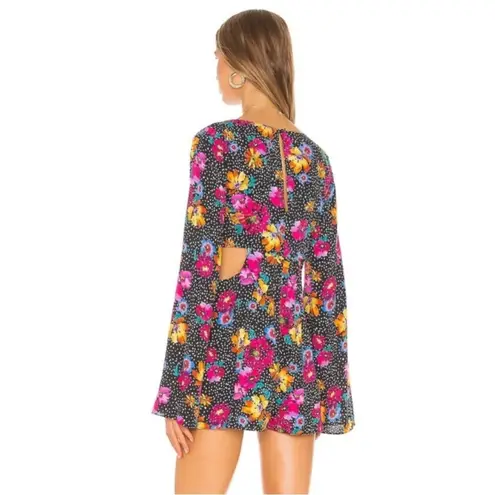 Majorelle Revolve Neon Floral Polka Dot Sunset Romper Long Sleeve Medium Cutout