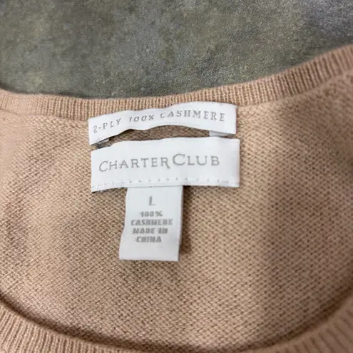 Charter Club 2-Ply Tan 100% Cashmere Sweater Pullover Womens Sz L Career Minimal