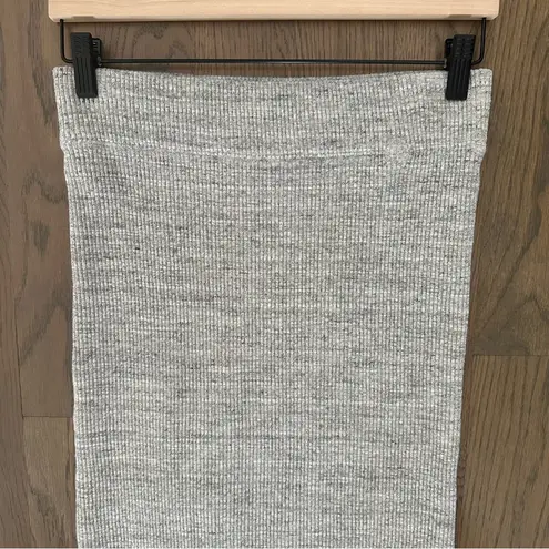 James Perse Ribbed Knit Stretch Cotton Pencil Midi Skirt in Heather Grey 3 / L