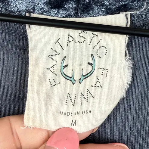 Fantastic Fawn Kimono M Gray Blue Crushed Velvet Open Long Duster Whimsigoth