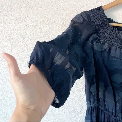 Shoshanna Midnight Off-The-Shoulder Jacquard Tiered Maxi Dress in Navy