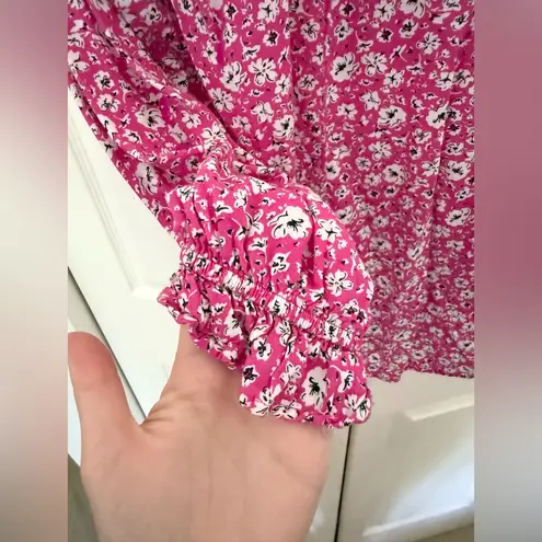 Alexander Jordan Pink & White Floral Peasant Blouse Boho Top Size Medium