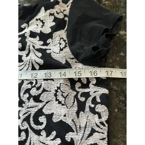 INC Illusion Mesh Overlay Floral Print Top Size S Black Short Sleeve Whimisgoth