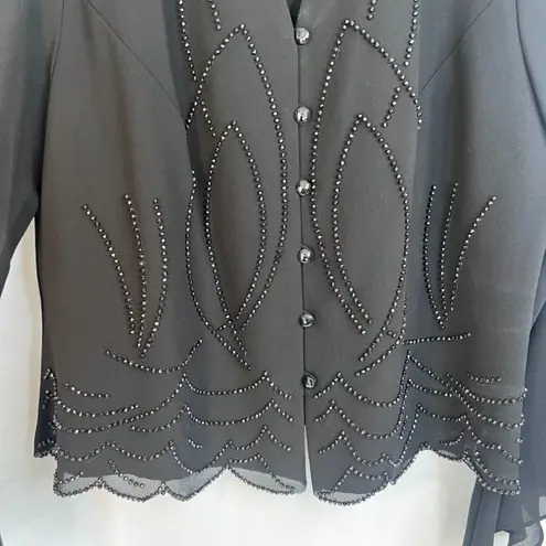 Dressbarn Collection Beaded Embellished Bell Cuff Dressy Cocktail Jacket SZ 16W Black