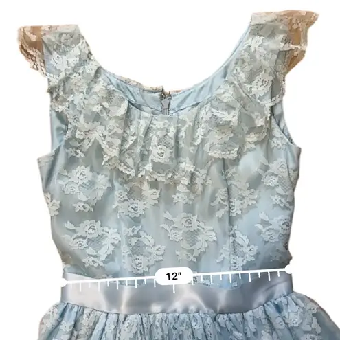 Handmade Vtg 70s White Lace Overlay Blue Satin Sleeveless “Gunne Style” Maxi XS