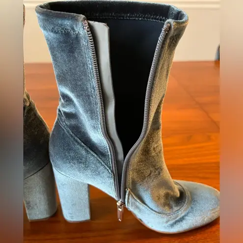 Sam Edelman Calexa Blue Gray Velvet Suede Sock Bootie Block Heel Size 8M