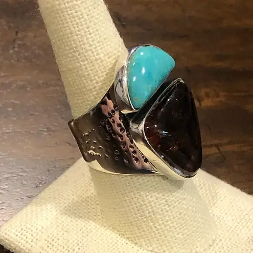 Krass&co JAY KING Desert Rose Trading Turquoise Amber Sterling Silver Ring 8-3/4