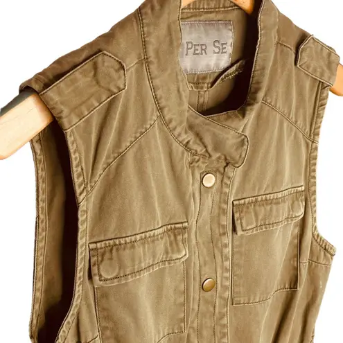 Per Se | Cotton Twill Utility Cargo Vest Olive Green Size M | EUC