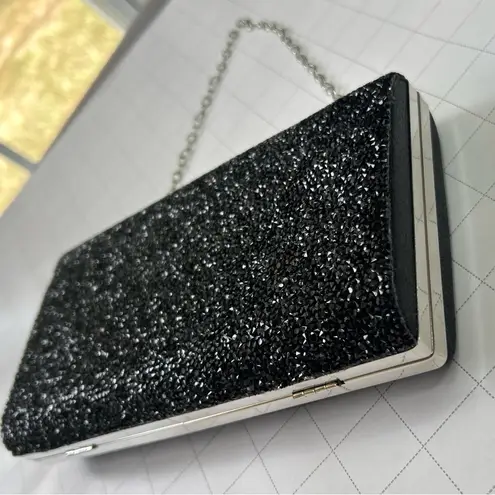 Formal Clutch Handbag Black Crushed Glass Stone Chain Strap cocktail