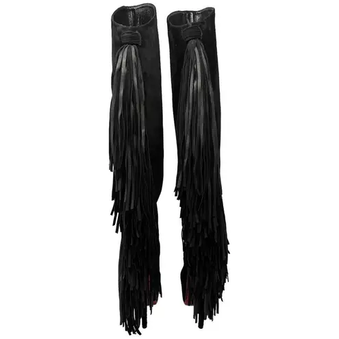 Christian Louboutin  Interlopa 160 Black Suede Fringe Platform Knee High Boots