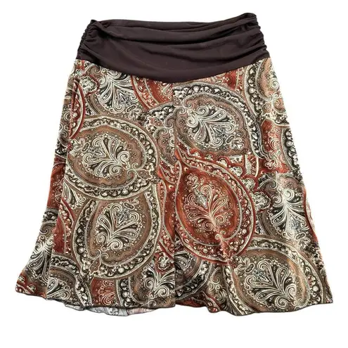 julie's closet Vintage Y2K Boho A-Line Paisley Brown Skirt Maternity Medium Comfort Waist