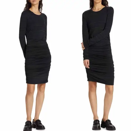 Veronica Beard Daphne Metallic Stripe Ruched Metallic Dress Black Green Small