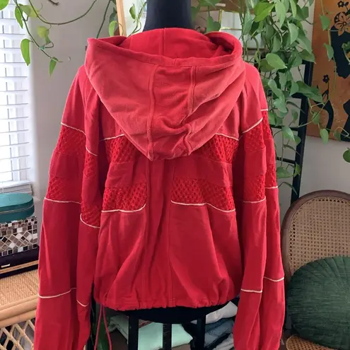 Free People Movement  Win Win Cherry Red 1/2 Zip Pullover Hoodie