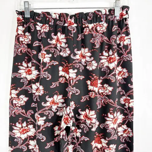 Club Monaco Size 6 Pants Floral Ruffled Elastic Waist Red Black Blue Stretch 338