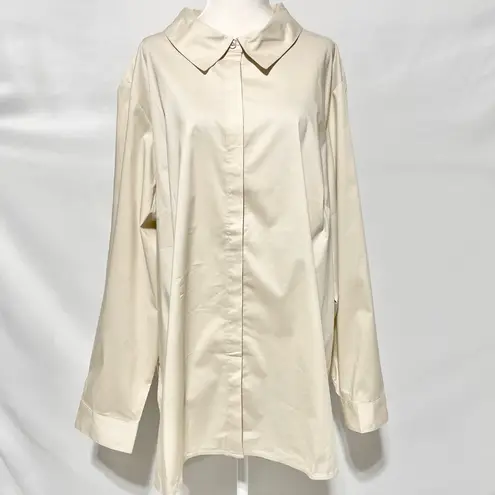 Denim & Co New Button Side High Low Hem Long Sleeve Shirt Stone Khaki Size 3X