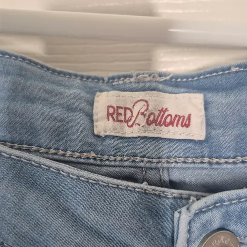 Red Bottoms Blue Flare Wide Leg Jeans Raw Hem Western Retro Juniors Size 17