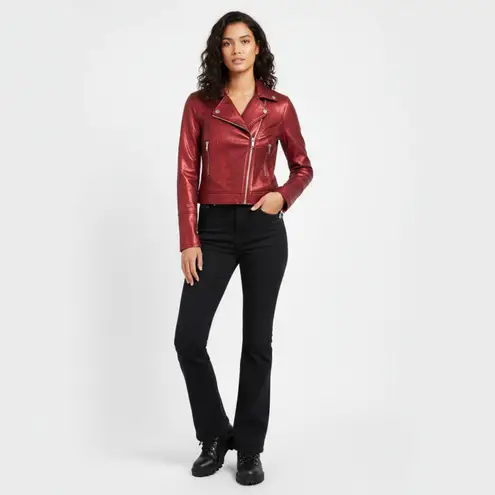 Red Shiny Cropped Zip Up Moto Long Sleeve Jacket From Chocolate M Size M