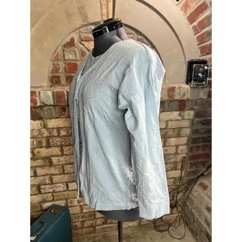 top short sleeve long sleeve top set embroidered floral Blue Size XL