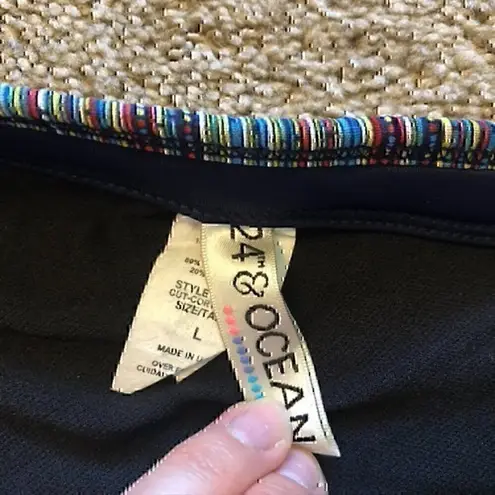 NEW NWT 24TH OCEAN Navy Red Blue Yellow Striped Textured Bikini BOTTOM Large L