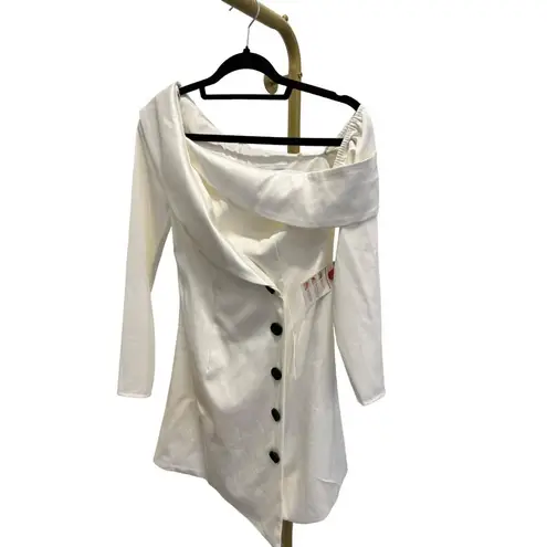 Mac Duggal Drop Shoulder Faux Tuxedo Mini Dress White Womens Size 0