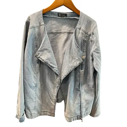DG2 by Diane Gilman Collarless Stretch Denim Moto Jacket Collarless Size M Blue Size M