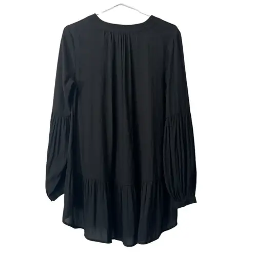 Ro&De Size Small Boho Peasant Ruffle Blouse Top Shirt Tie Keyhole Neck Pleats Black