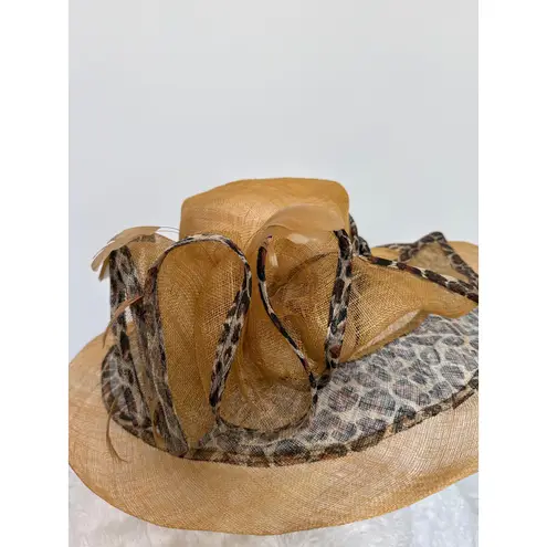 CC exclusives Big straw wide brimmed hat animal print Big bow and feather Tan