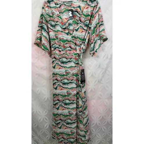 Avenue Colorful Wrap Short Sleeve Midi Dress Size 14/16 NWT