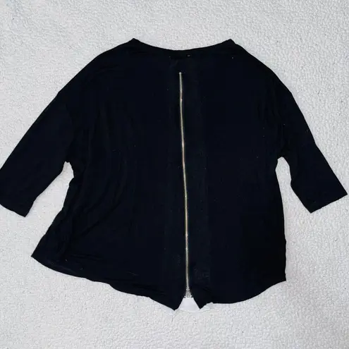 Finn and Clover Scoop Neck Tunic Blouse Black Women L Workwear Business Old Money