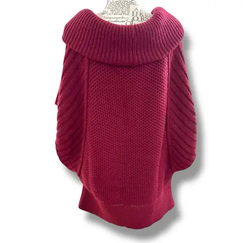 Catherine Malandrino Size XL Burgundy Baby Alpaca Knit Cowl Neck Poncho Sweater