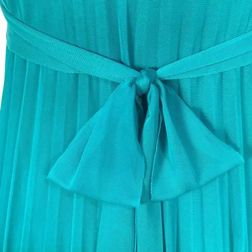 Ruby Rox Teal Chiffon Pleated Dress S Rhinestone Belt Bow Tie Knee Length Cocktail Prom