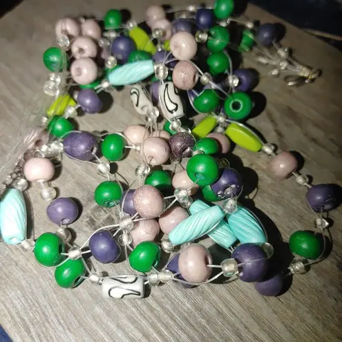 Necklace Statement Multicolored Beaded Adjustable Chain Lobster Clasp 16 inch Green