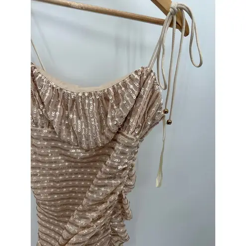 Angel Biba Womens Bodycon Mini Dress Size L Champagne Sequin Cocktail Gala Party