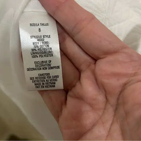 Sandra Darren Textured White Dress w/Pockets Shower Wedding Guest Size 8 NWT