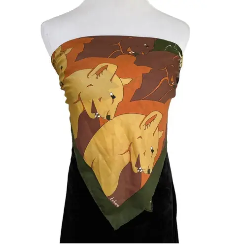 Vintage Echo Silk Blend Big Cat Print Scarf Brown