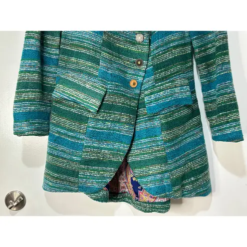 Arrata Jacket Coat Green Turquoise Size Small NWOT Cream Collar Boho Indie Blue